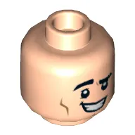 Minifig Head Joey, Eyebrows, Lopsided Grin / Large Smile with Raised Right Eyebrow Print