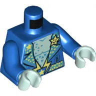 Torso Jacket, Open with Bare Chest, Glitter and Stars, Belt with Lightning Bolt Buckle Print, Blue Arms, Light Aqua Hands