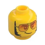 Minifig Head Tread Octane, Orange Sunglasses with Silver Frames, Lopsided Grin, Thick Sideburns Print