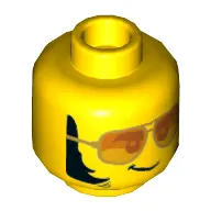 Minifig Head Tread Octane, Orange Sunglasses with Silver Frames, Lopsided Grin, Thick Sideburns Print