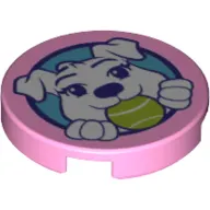 Tile Round 2 x 2 with Whit Dog/Puppy with Lime Tennis Ball