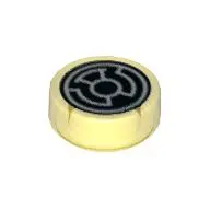 Tile Round 1 x 1 with Black and White Yellow Lantern Symbol print