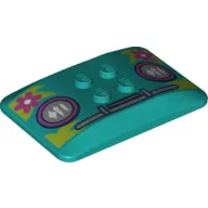 Brick Curved 6 x 4 x 2/3 Quad Curved with 2 x 2 Studs and Grill, Headlights, Magenta Flowers on Bright Green Leaves print