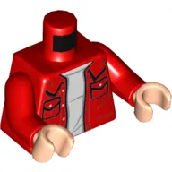 Torso Shirt with Pockets over White Undershirt Print, Red Arms, Light Nougat Hands