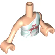 Minidoll Torso Girl, Top with Light Aqua Swirls and 2 Flamingos Print, Light Nougat Arms and Hands