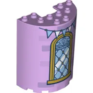 Cylinder Half 3 x 6 x 6 with 1 x 2 Cutout with Window, Gold Pane, White/Medium Blue Flag, Bricks print
