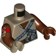 Torso, Odd Hands, Robe, Sand Blue Harness, Utility Belt Print, Reddish Brown Arms with Red and Tan Print, Left Reddish Brown Hand, Right Dark Tan Hand
