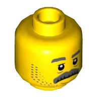 Minifig Head Sam Grizzled, Gray Eyebrows, Moustache, Stubble Print
