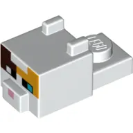 Animal Body Part, Cat Head 1 x 2 with Cube with Ears, Nose and Pixelated Face with 1 Blue Eye and 1 Black Eye and Orange Patch print (Cat)
