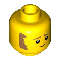 Minifig Head Clemmons, Brown Sideburns and Worried Print