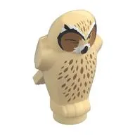 Animal, Bird, Owl Small, Angular Features with Dark Tan Eyes, Black Lines, White Spots