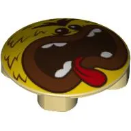 Plate Round 2 x 2 with Rounded Bottom [Boat Stud] with Face with Red Tongue, Reddish Brown Fur Print