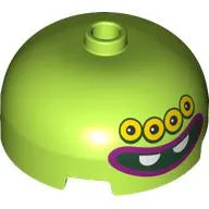 Brick Round 3 x 3 Dome with Center Stud with Face with Four Eyes, Big Smile with Two Teeth Print