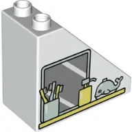 Duplo Brick 4 x 2 x 3 Slope 45° with Cup with Toothbrushes, Soap Dispenser, Whale, and Mirror Print