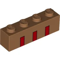 Brick 1 x 4 with 3 Red Bordered Rectangles Print