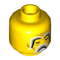 Minifig Head Taishang Laojun, White and Light Bluish Gray Bushy Eyebrows and Beard, Closed Eyes and Mouth / Open Eyes and Mouth Print
