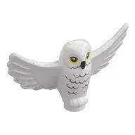 Animal, Bird, Owl Small with Open Wings, Angular Features with Yellow Eyes and Light Bluish Gray Rippled Chest Feathers Print