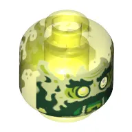 Minifig Head Ghost, Yellowish Green Face, Beard, Sideburns, Slime Mouth and Flames in Back Print