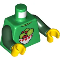 Torso Shirt, Bowl with Red Hearts Filled with Tomatoes and Lettuce Print, Dark Green Arms, Yellow Hands