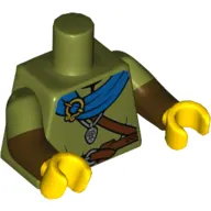 Torso, Dual Molded Arms, Tunic, Blue Cape, Reddish Brown Strap and Belt Print, Olive Green Sleeves Pattern, Dark Brown Arms, Yellow Hands
