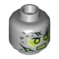 Minifig Head Statue of Evil, Lime Eyes and Cracks with Open Mouth / Gray Eyes and Closed Mouth Print