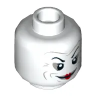Minifig Head Joker, Eyebrows, Wide Closed Mouth Smile with Red Lips Print