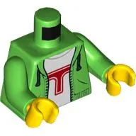Torso Hoodie, White Shirt with Red 'T' Print, Bright Green Arms, Yellow Hands