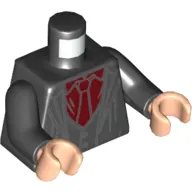 Torso Jacket, Open over Vest, Dark Red Shirt and Tie Print, Black Arms, Light Nougat Hands