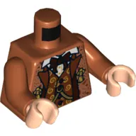 Torso Jacket, Open over Vest with Swirls and Bow Tie Print, Dark Orange Arms, Light Nougat Hands