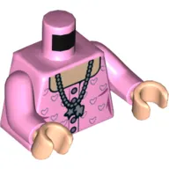 Torso Low Cut Top with Hearts, and Necklace Print, Bright Pink Arms, Light Nougat Hands
