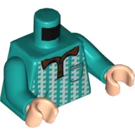 Torso Polo Shirt with White Vertical Zigzag Lines, Pocket, Reddish Brown Collar Print, Dark Turquoise Arms, Light Nougat Hands