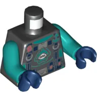 Torso Wetsuit with Dark Blue Harness with Pouches and Dark Turquoise Anchor Print, Dark Turquoise Arms, Dark Blue Hands