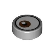 Tile Round 1 x 1 with Reddish Brown Eye Looking Right (White Dot on Top) print