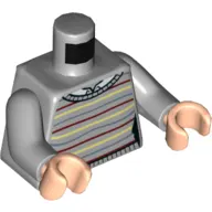 Torso Sweater with Bright Light Yellow, Dark Red, and Sand Blue Lines Print, Light Bluish Gray Arms, Light Nougat Hands