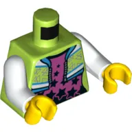 Torso Cropped Jacket over Magenta Undershirt with Black Stars Print, White Arms, Yellow Hands