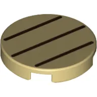 Tile Round 2 x 2 with Bottom Stud Holder with Three Dark Brown Lines Print