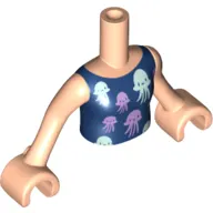 Minidoll Torso Girl, Dark Blue Shirt with Lavender/Light Aqua Jelly Fishes
