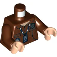 Torso Shirt with Pockets, Radio, ID Badge on Lanyard, and Jurassic World Logo Print, Reddish Brown Arms, Light Nougat Hands