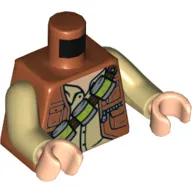 Torso Vest Jacket, Open over Tan Shirt, Shoulder Strap with Canisters Print, Tan Arms, Light Nougat Hands