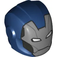 Helmet with Armor Plates and Ear Protectors with Silver Face and White Rectangular Eyes Print (Tazer)