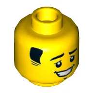 Minifig Head Tippy, Black Sideburns, Large Smile, Chin Dimple Print