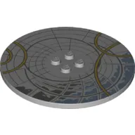 Plate Special Round 8 x 8 with 2 x 2 Center Studs with Dark Bluish Grey/Yellow Circles, Lines, Medium Azure Spots print