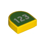 Tile 1 x 1 Half Circle with Green Field, White '123' print