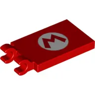 Tile Special 2 x 3 with 2 Clips [Thick Open O Clips] and Mario Logo Print