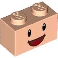 Brick Special 1 x 2 with 2 Studs on 1 Side, with Face, Black Eyes and Open Mouth Smile Print