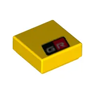 Tile 1 x 1 with Red/Black Square, 'GR' print