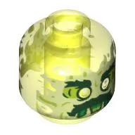 Minifig Head Ghost, with Yellowish Green Face, Bushy Eyebrows, Moustache and Flames in Back Print