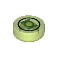 Tile Round 1 x 1 with Black Circle and Bright Green Lantern Symbol Print