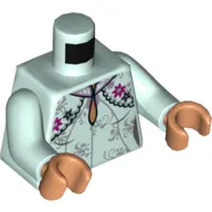 Torso Dress, Magenta and Black Flowers, Collar, Medium Nougat Neck Print, Light Aqua Arms, Medium Nougat Hands