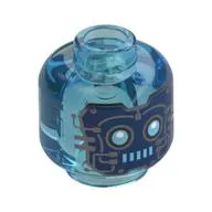 Minifig Head Robot, Dark Blue Face with Wires and Circuitry, Azure Eyes and Mouth Print